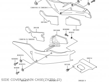 SIDE COVER/CHAIN CASE(ZX750-J2) - ZX750J2 ZXR750 1992 EUROPE UK FR AR FG GR IT NR SD SP ST