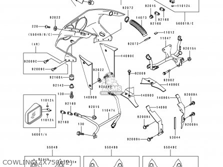 COWLING(ZX750-J2) - ZX750J2 ZXR750 1992 EUROPE UK FR AR FG GR IT NR SD SP ST
