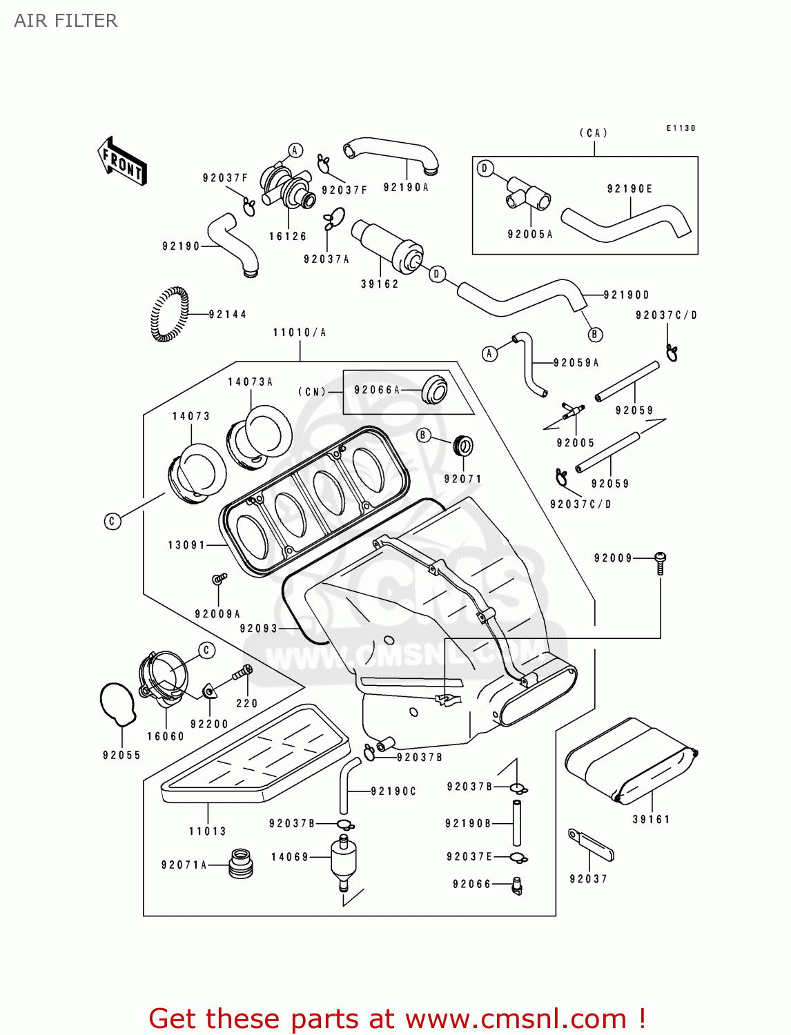 AIR FILTER ZX750K1 NINJA ZX7R 1991 USA CALIFORNIA CANADA