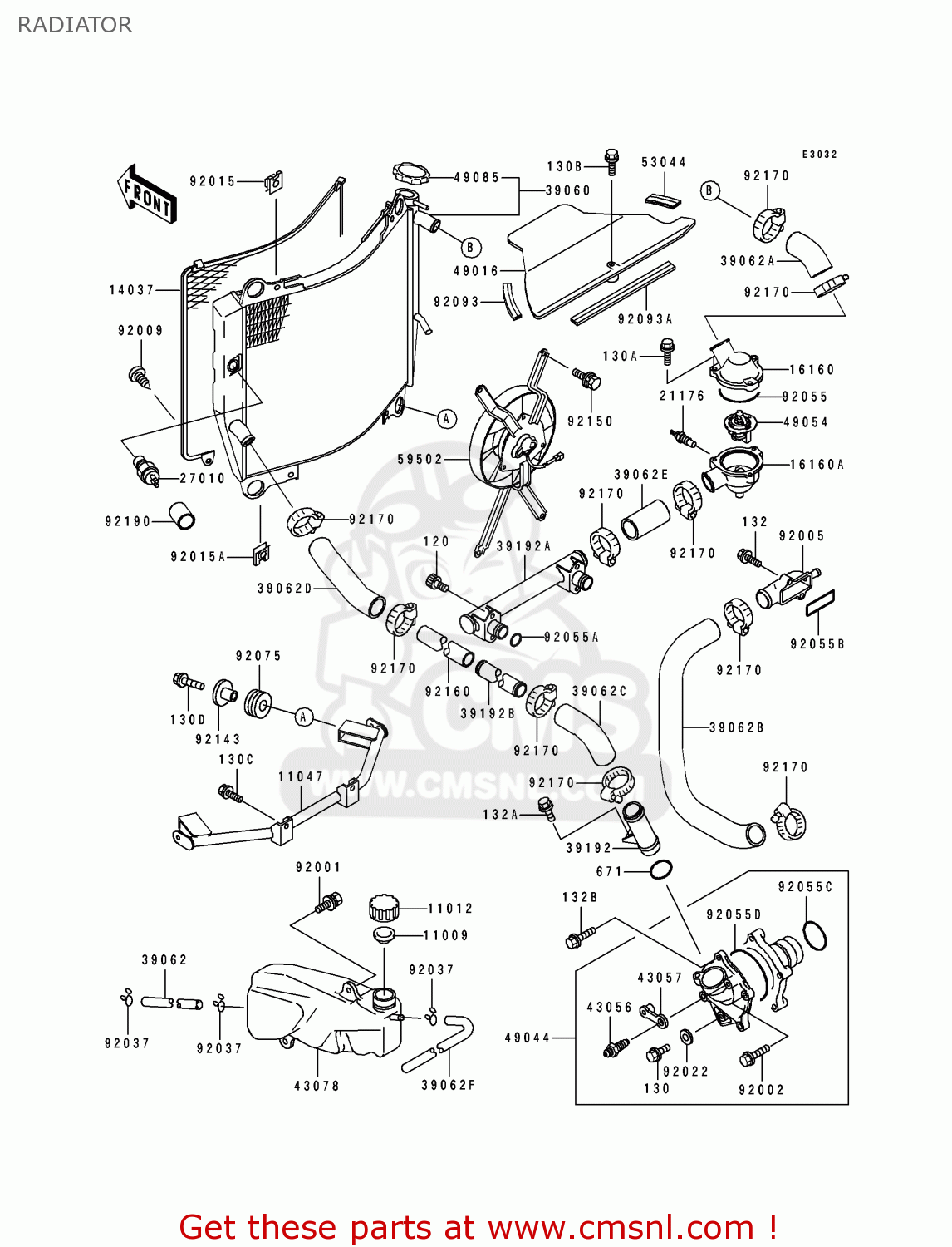 RADIATOR ZX750K1 NINJA ZX7R 1991 USA CALIFORNIA CANADA