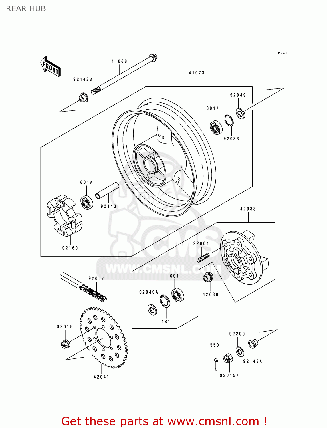 REAR HUB ZX750K1 NINJA ZX7R 1991 USA CALIFORNIA CANADA