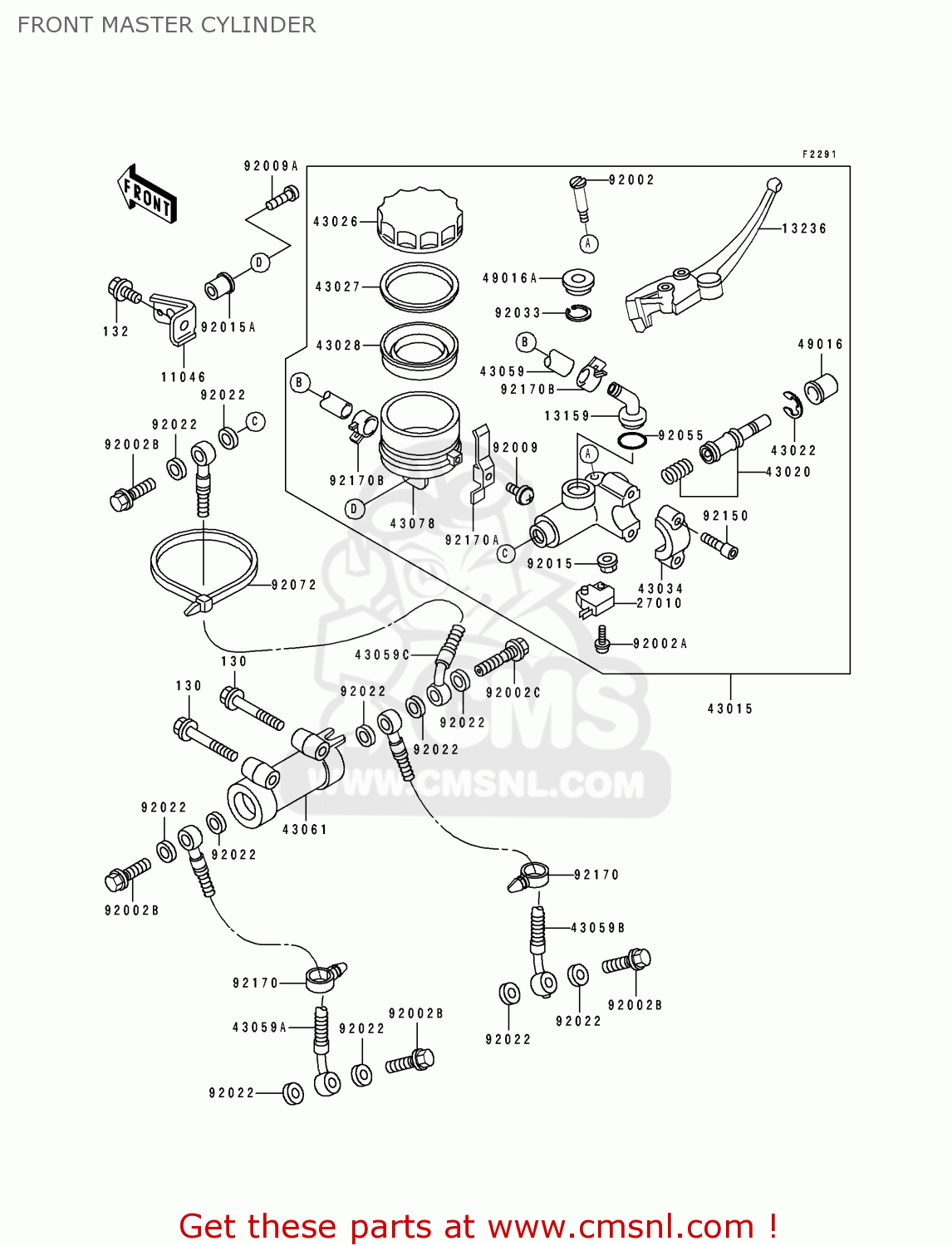 FRONT MASTER CYLINDER ZX750K1 NINJA ZX7R 1991 USA CALIFORNIA CANADA