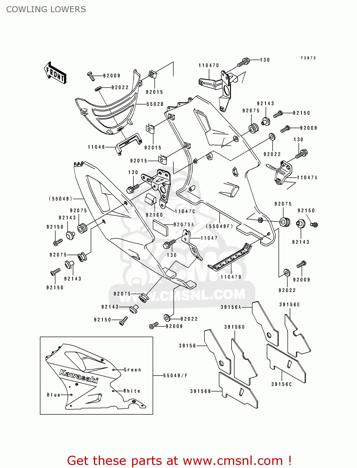 COWLING LOWERS ZX750K1 NINJA ZX7R 1991 USA CALIFORNIA CANADA