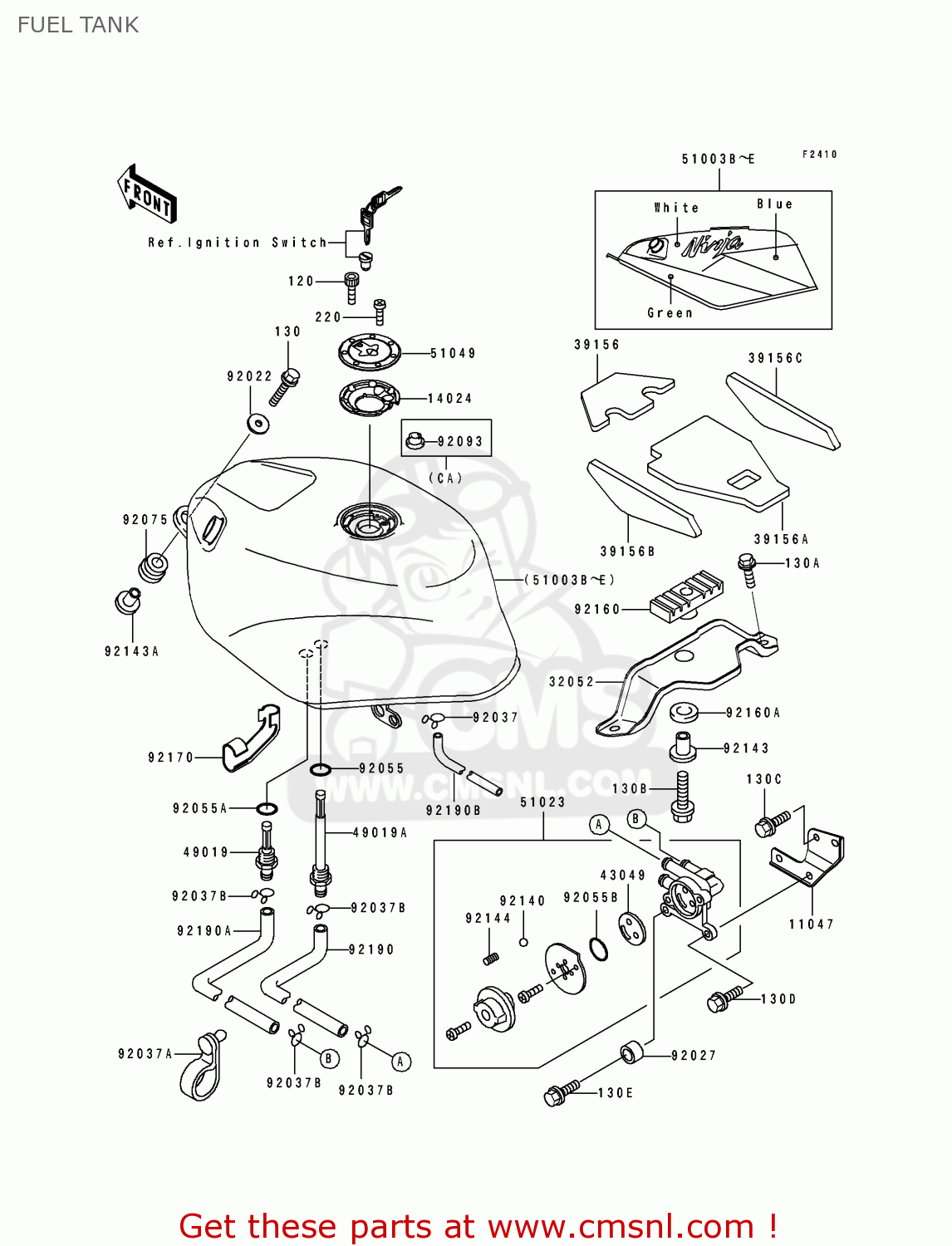 FUEL TANK ZX750K2 NINJA ZX7R 1992 USA CALIFORNIA CANADA