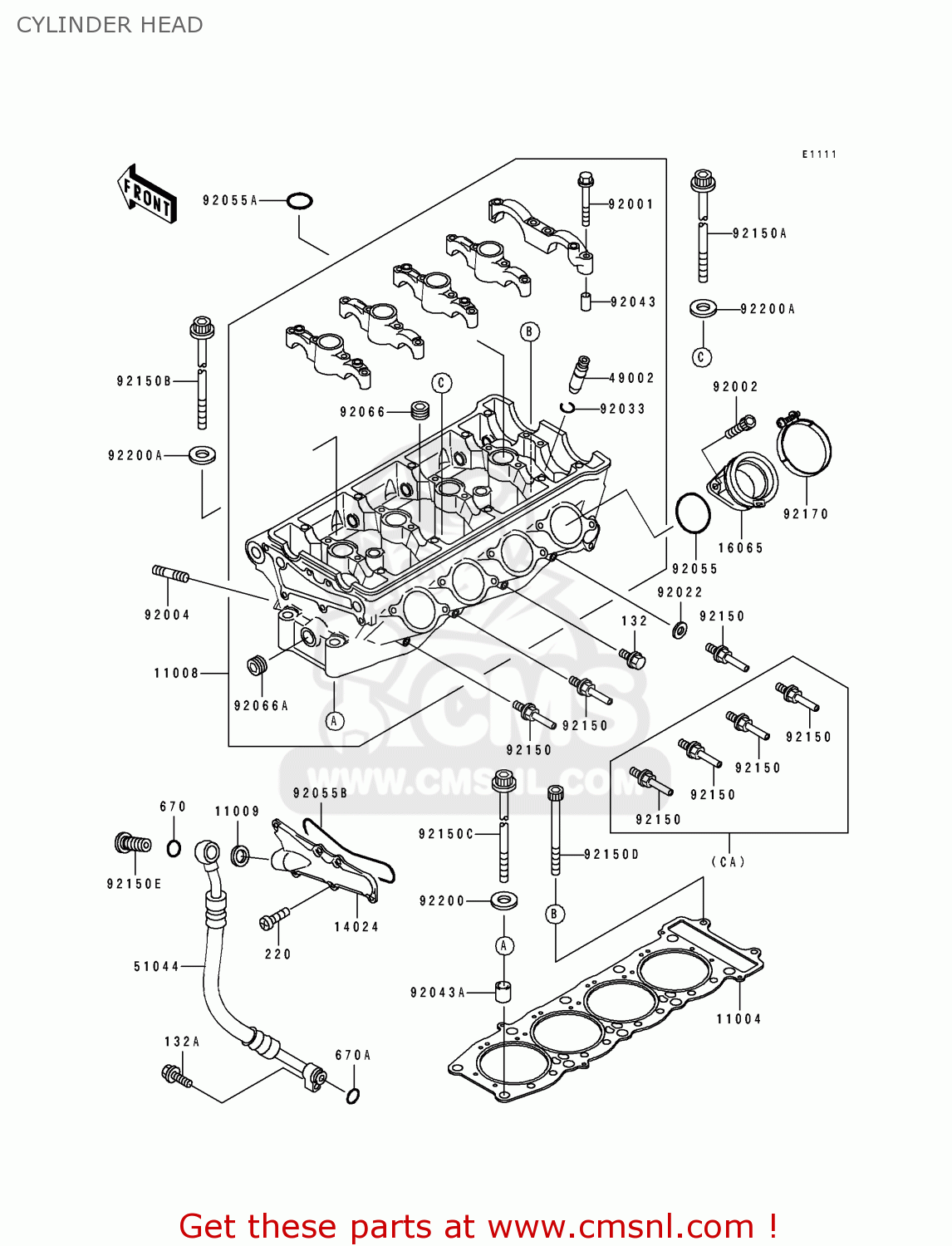 CYLINDER HEAD ZX750L1 NINJA ZX7 1993 USA CALIFORNIA CANADA