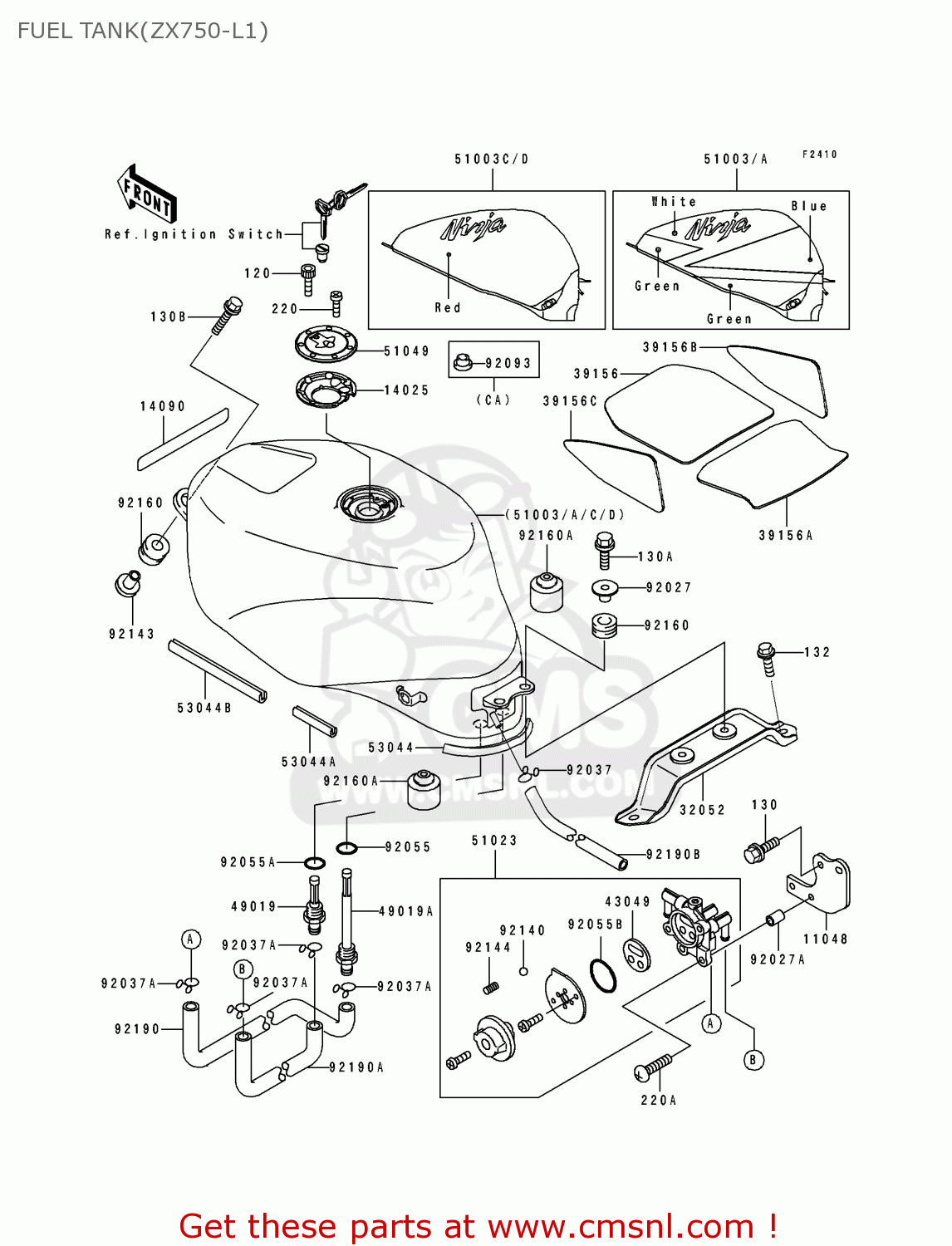 FUEL TANK(ZX750-L1) ZX750L1 NINJA ZX7 1993 USA CALIFORNIA CANADA