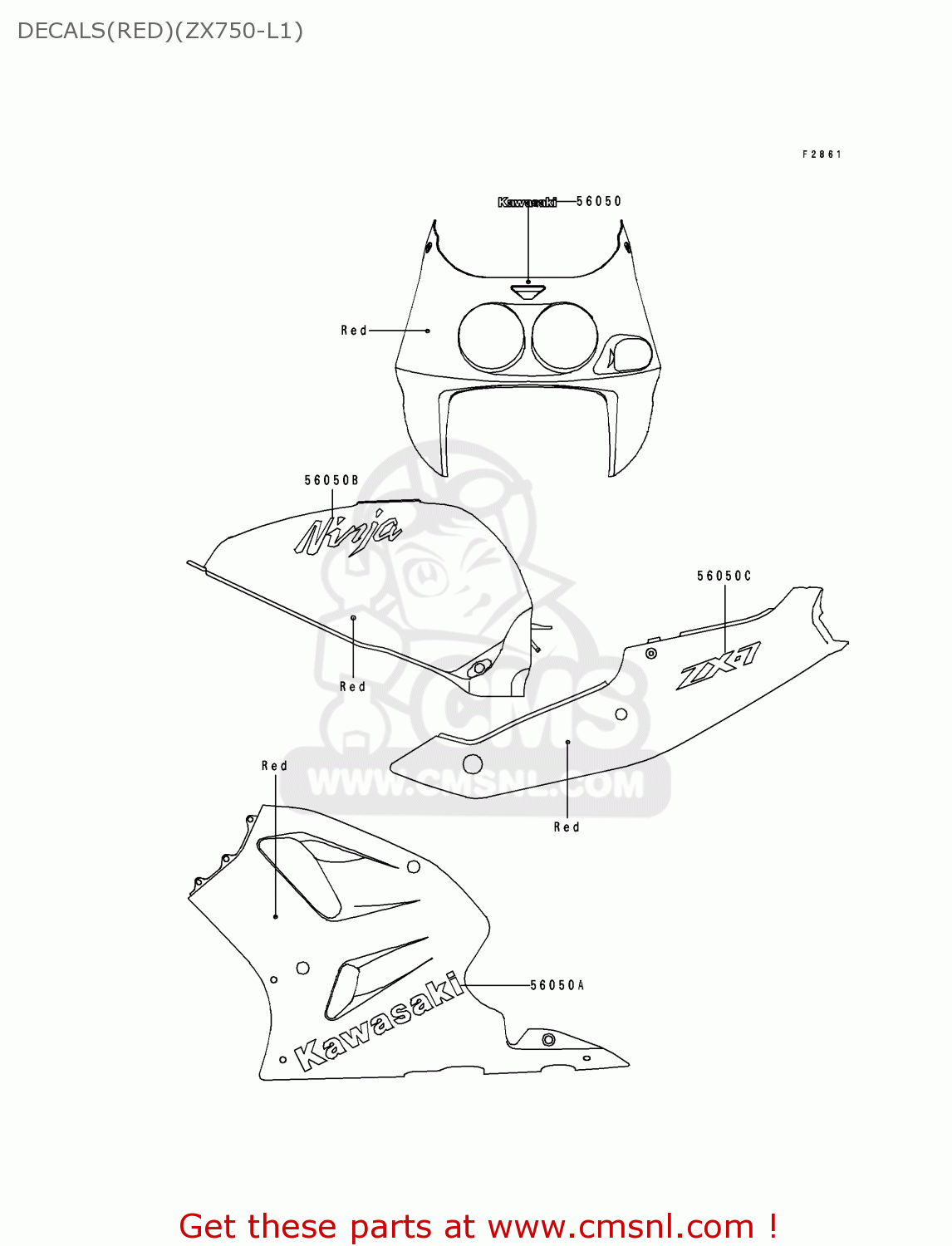 DECALS(RED)(ZX750-L1) ZX750L1 NINJA ZX7 1993 USA CALIFORNIA CANADA