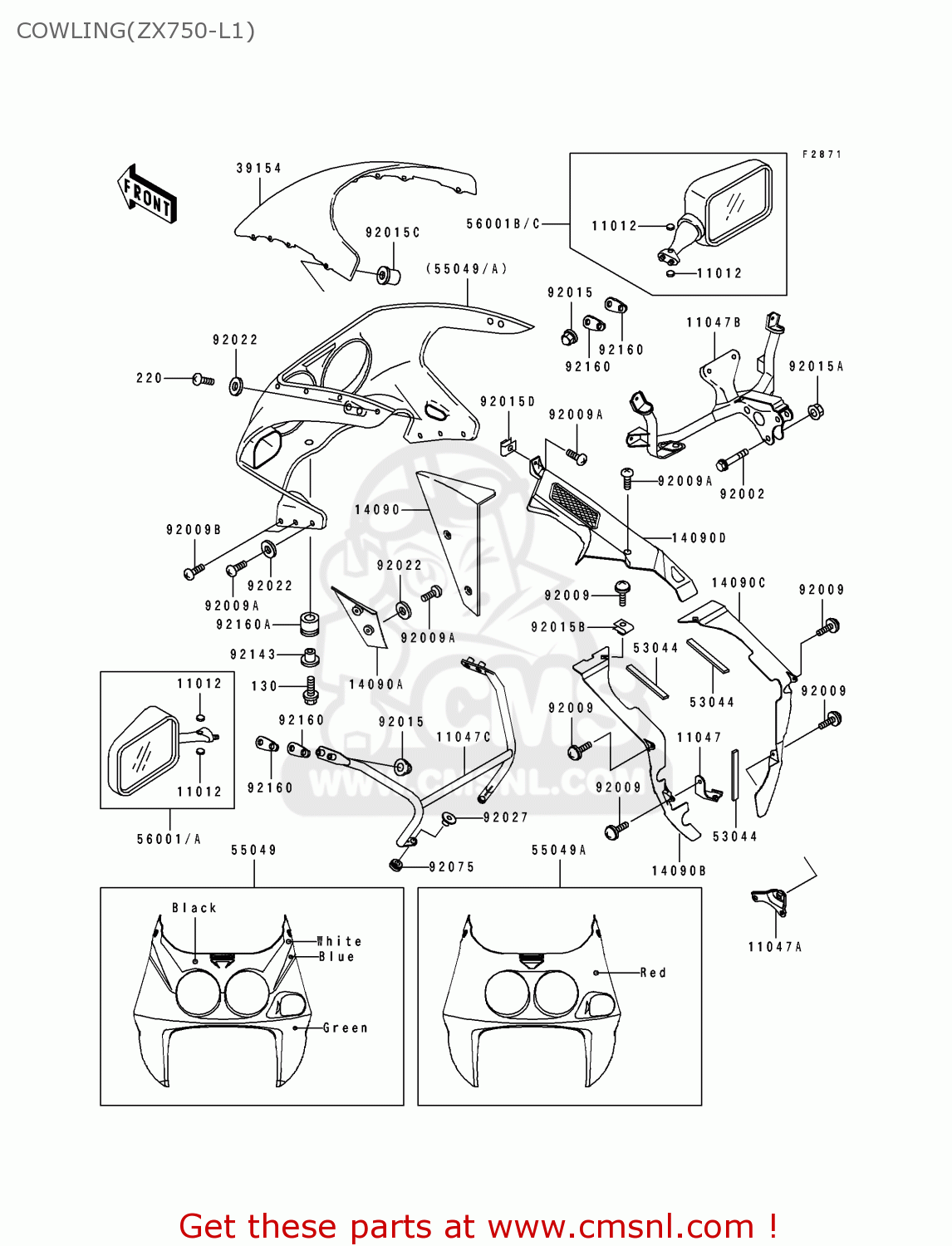 COWLING(ZX750-L1) ZX750L1 NINJA ZX7 1993 USA CALIFORNIA CANADA