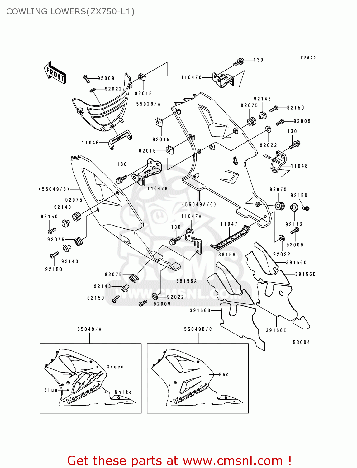 COWLING LOWERS(ZX750-L1) ZX750L1 NINJA ZX7 1993 USA CALIFORNIA CANADA