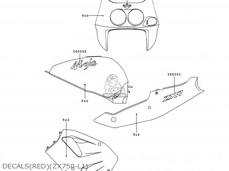 DECALS(RED)(ZX750-L1) - ZX750L1 NINJA ZX7 1993 USA CALIFORNIA CANADA