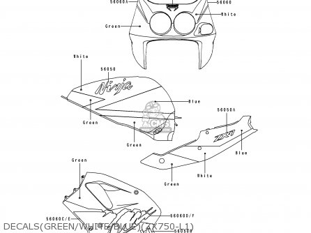 DECALS(GREEN/WHITE/BLUE)(ZX750-L1) - ZX750L1 NINJA ZX7 1993 USA CALIFORNIA CANADA