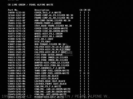 1994 ZX750-L2     CK LIME GREEN / PEARL ALPINE WHITE - ZX750L1 NINJA ZX7 1993 USA CALIFORNIA CANADA