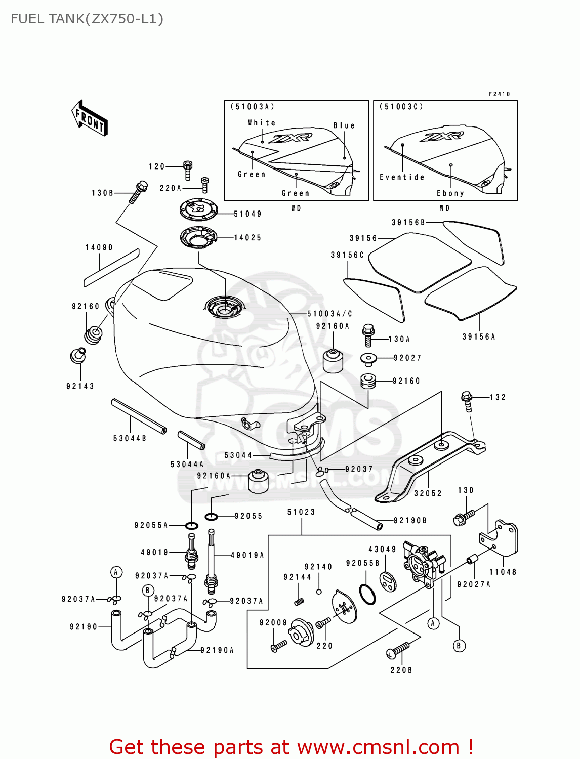 FUEL TANK(ZX750-L1) ZX750L1 ZXR750 1993 EUROPE UK FR NL AR FG GR IT NR SD SP ST