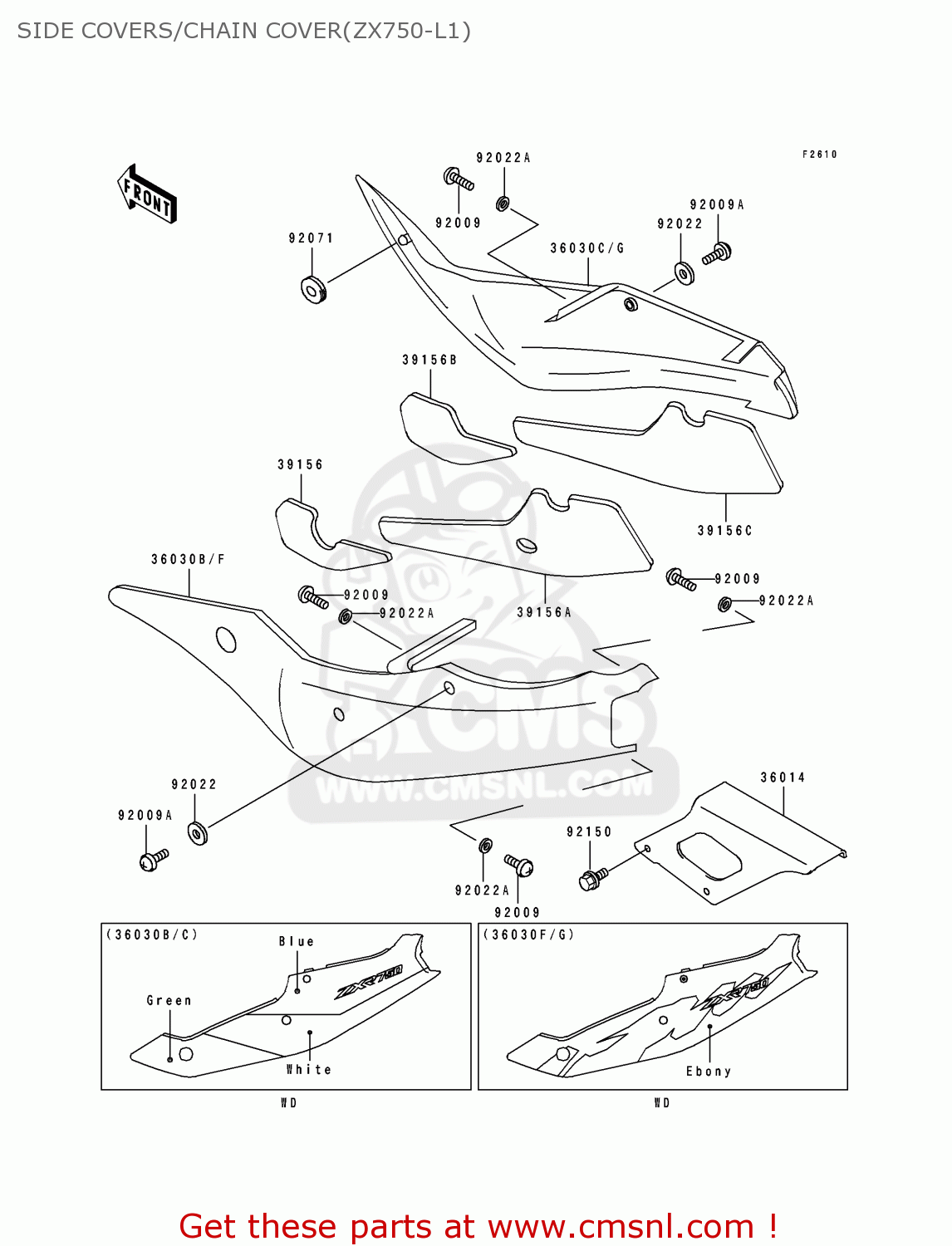 SIDE COVERS/CHAIN COVER(ZX750-L1) ZX750L1 ZXR750 1993 EUROPE UK FR NL AR FG GR IT NR SD SP ST