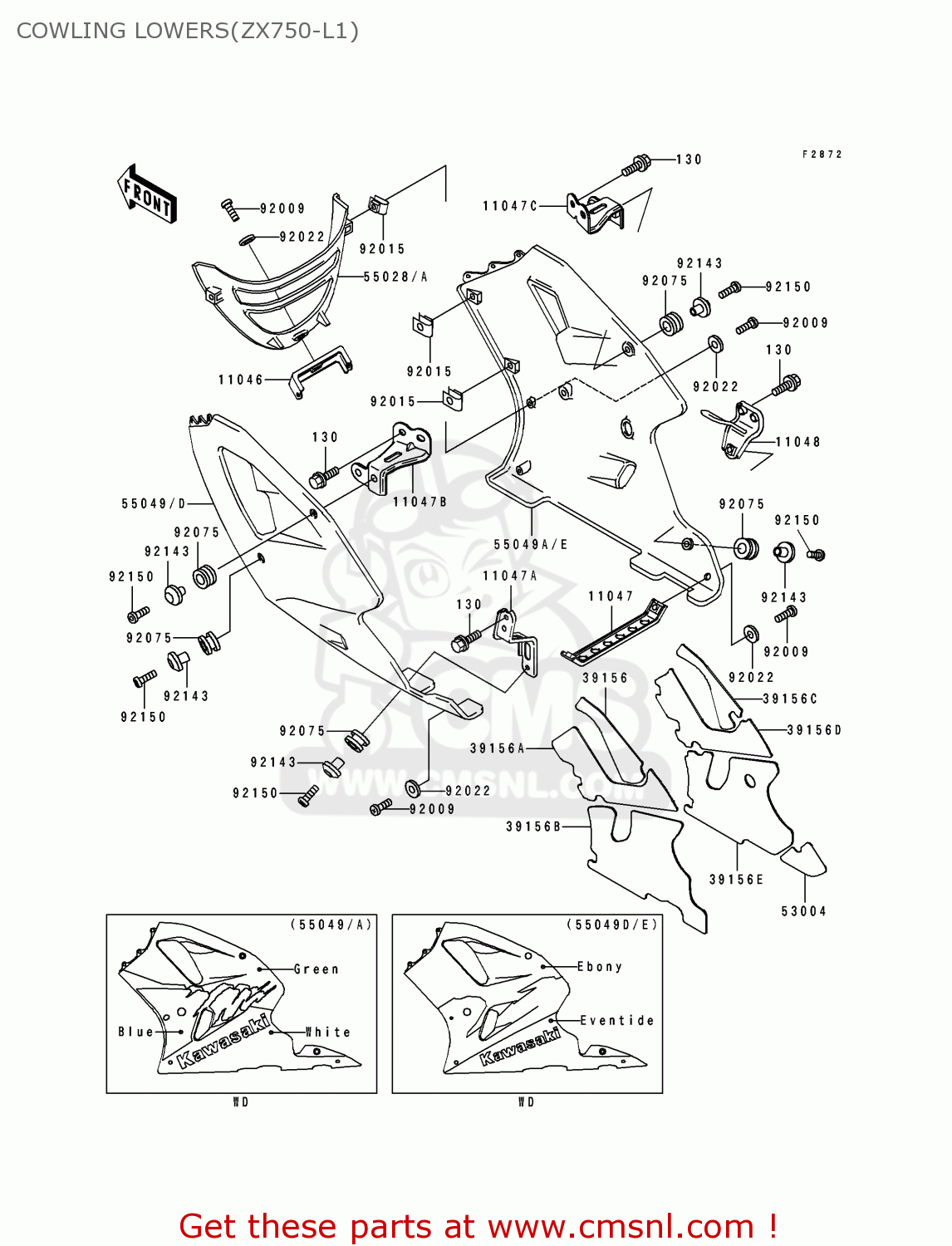 COWLING LOWERS(ZX750-L1) ZX750L1 ZXR750 1993 EUROPE UK FR NL AR FG GR IT NR SD SP ST