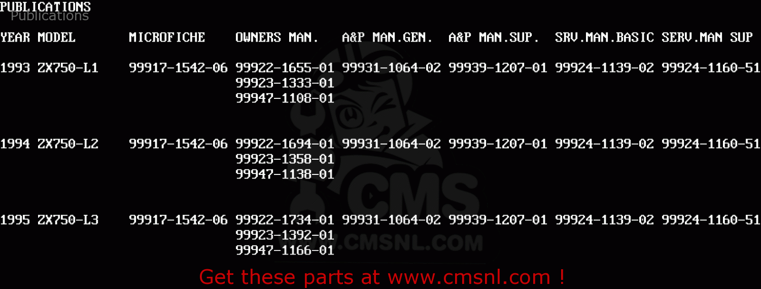 Publications ZX750L1 ZXR750 1993 EUROPE UK FR NL AR FG GR IT NR SD SP ST