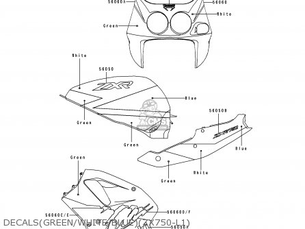 DECALS(GREEN/WHITE/BLUE)(ZX750-L1) - ZX750L1 ZXR750 1993 EUROPE UK FR NL AR FG GR IT NR SD SP ST
