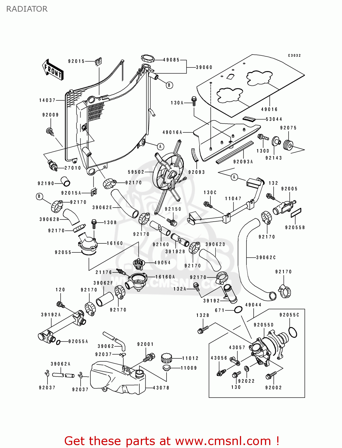 RADIATOR ZX750L2 NINJA ZX7 1994 USA CALIFORNIA CANADA