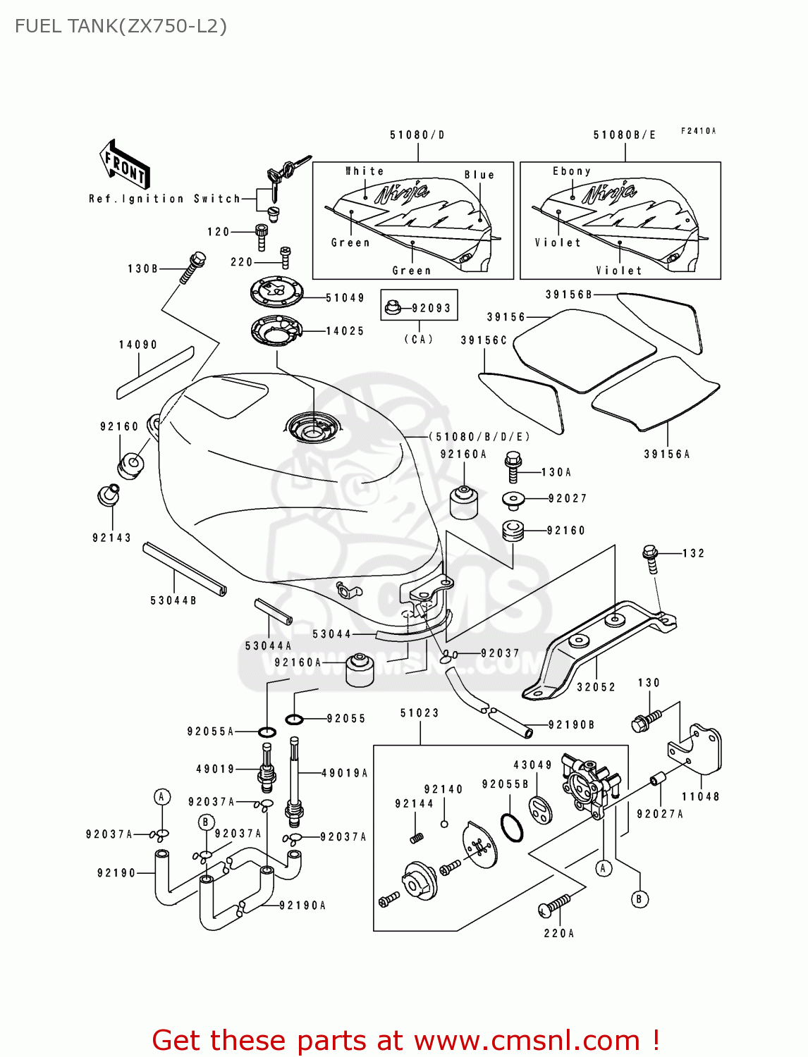 FUEL TANK(ZX750-L2) ZX750L2 NINJA ZX7 1994 USA CALIFORNIA CANADA