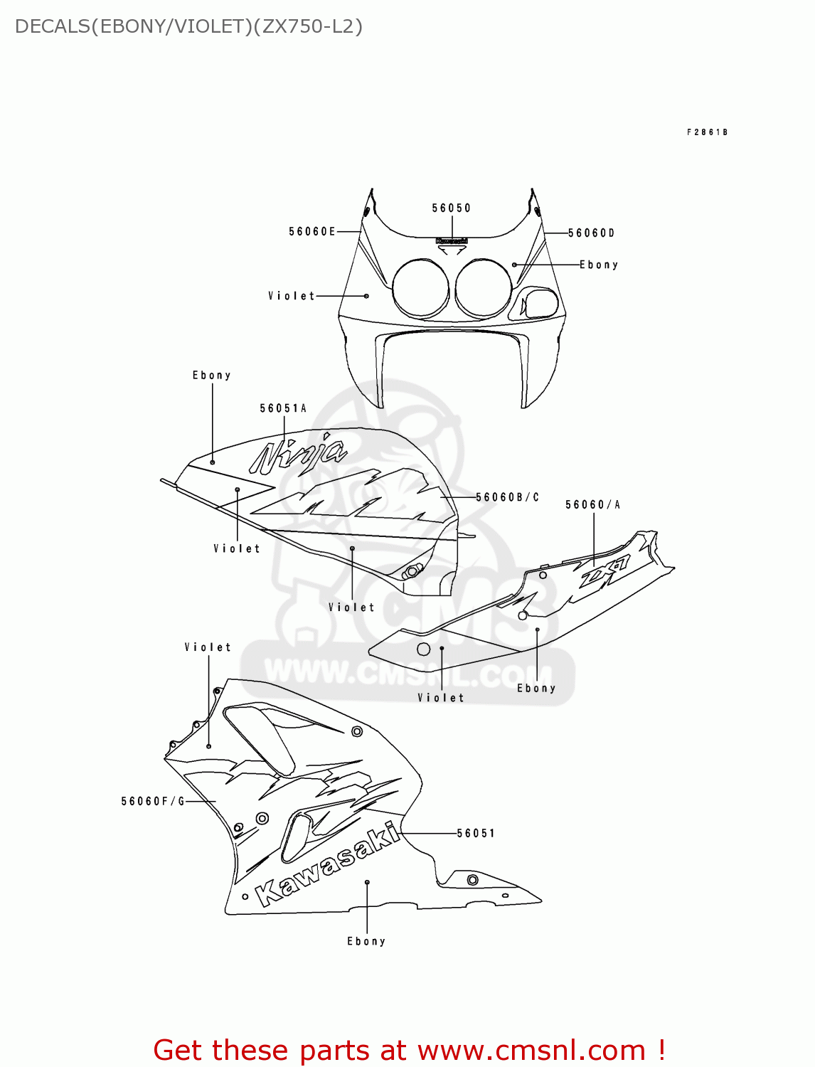 DECALS(EBONY/VIOLET)(ZX750-L2) ZX750L2 NINJA ZX7 1994 USA CALIFORNIA CANADA