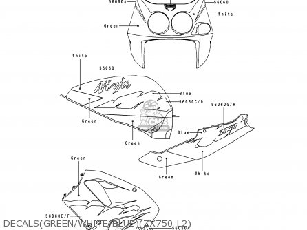 DECALS(GREEN/WHITE/BLUE)(ZX750-L2) - ZX750L2 NINJA ZX7 1994 USA CALIFORNIA CANADA