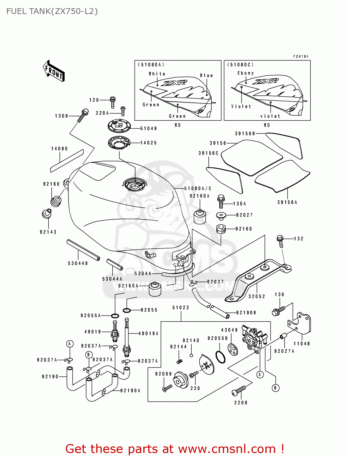 FUEL TANK(ZX750-L2) ZX750L2 ZXR750 1994 EUROPE UK FR NL AR FG GR IT NR SP ST