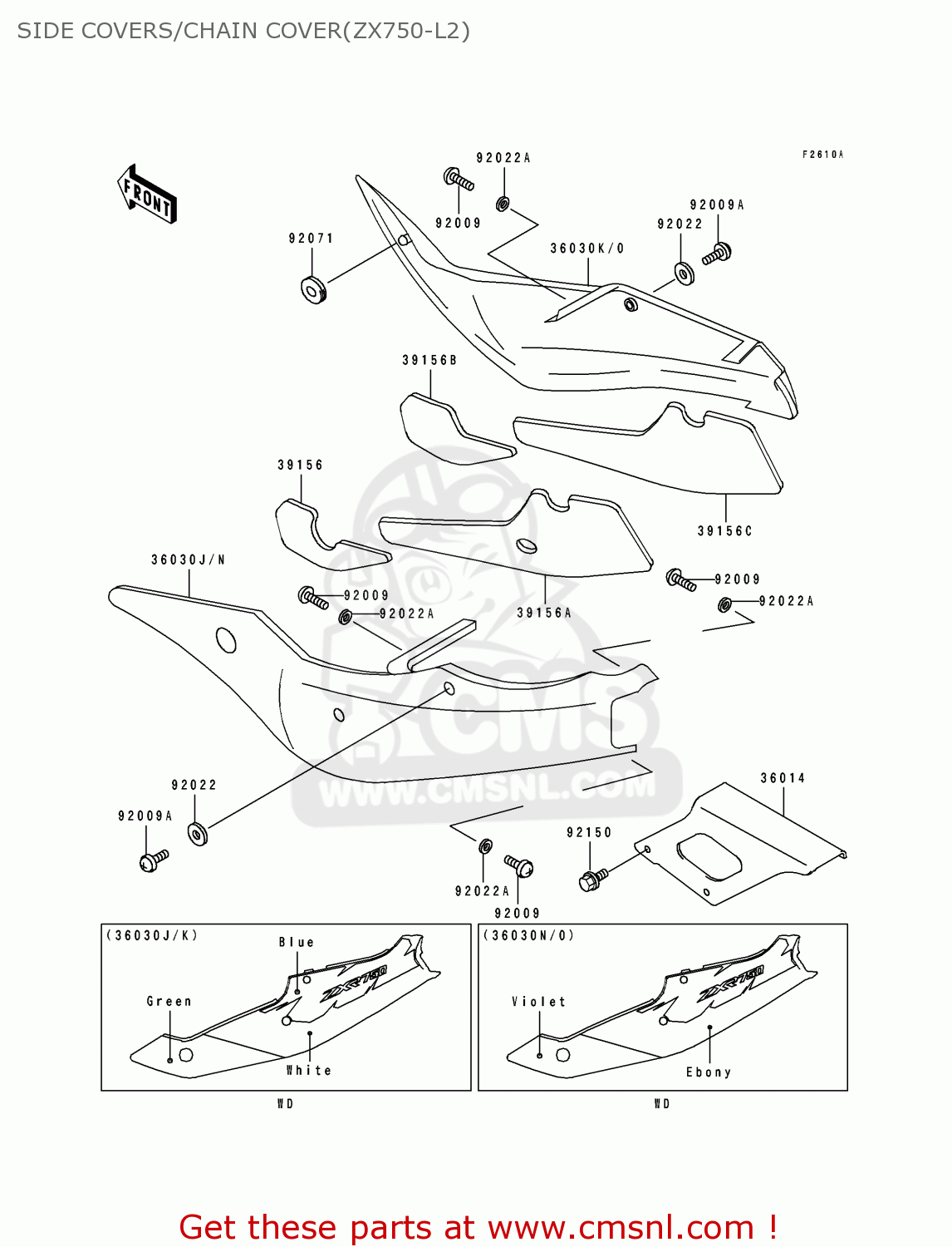SIDE COVERS/CHAIN COVER(ZX750-L2) ZX750L2 ZXR750 1994 EUROPE UK FR NL AR FG GR IT NR SP ST