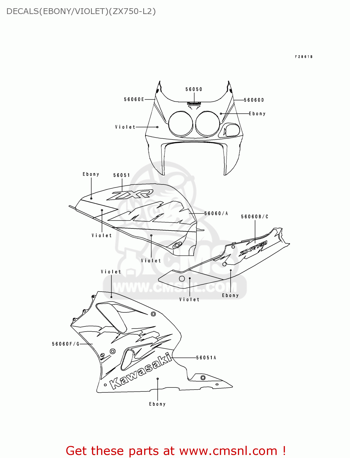 DECALS(EBONY/VIOLET)(ZX750-L2) ZX750L2 ZXR750 1994 EUROPE UK FR NL AR FG GR IT NR SP ST
