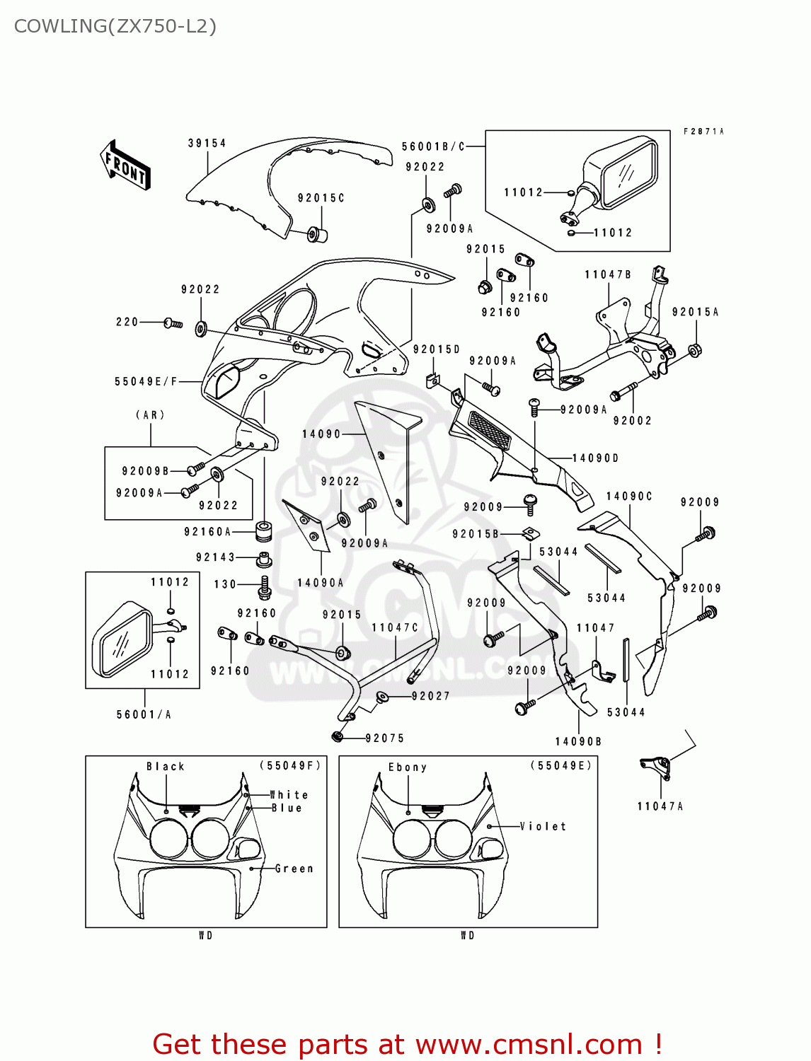 COWLING(ZX750-L2) ZX750L2 ZXR750 1994 EUROPE UK FR NL AR FG GR IT NR SP ST