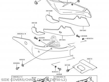 SIDE COVERS/CHAIN COVER(ZX750-L2) - ZX750L2 ZXR750 1994 EUROPE UK FR NL AR FG GR IT NR SP ST