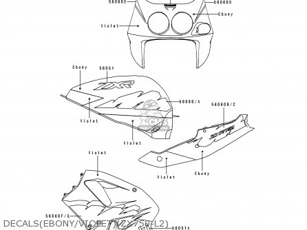 DECALS(EBONY/VIOLET)(ZX750-L2) - ZX750L2 ZXR750 1994 EUROPE UK FR NL AR FG GR IT NR SP ST
