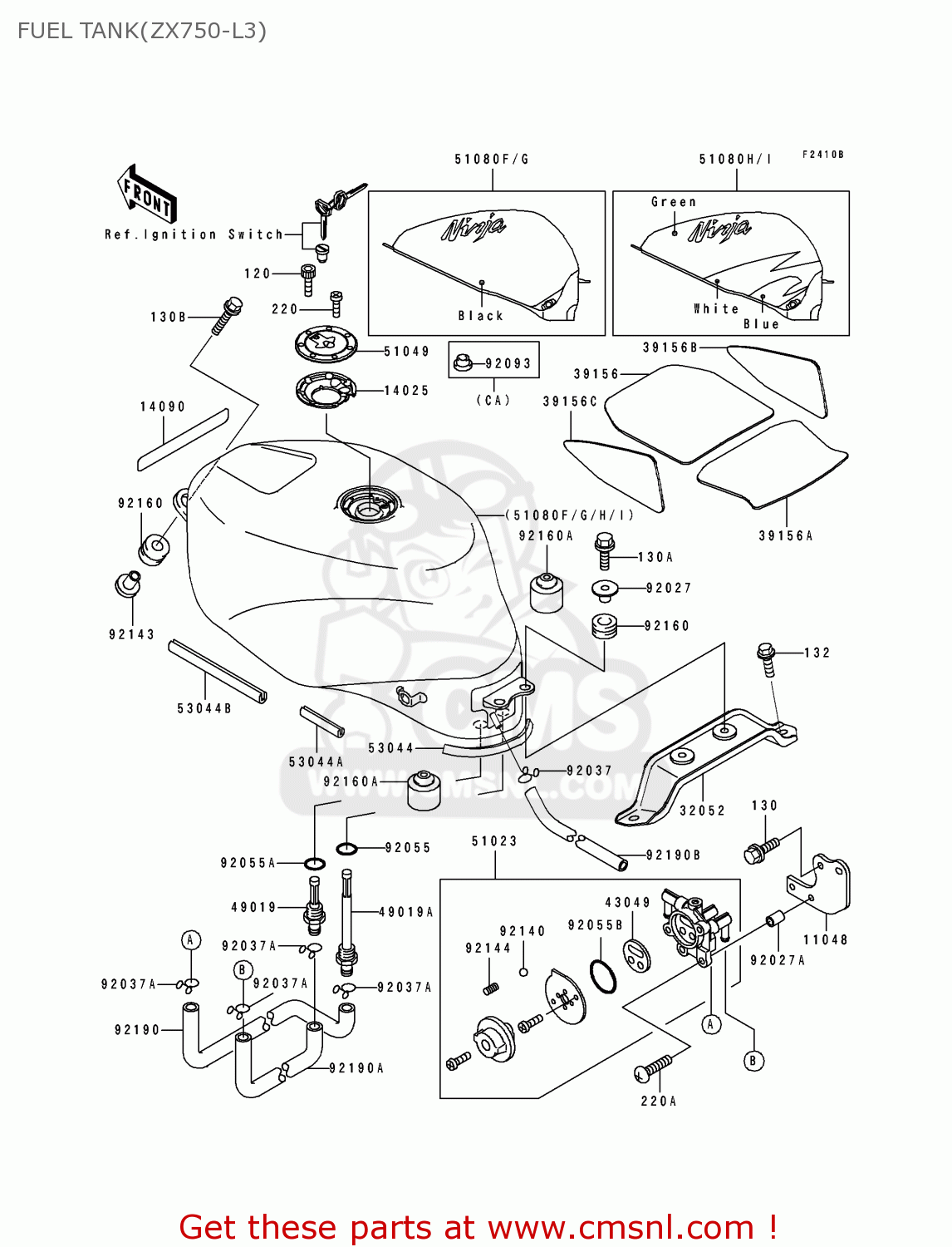 FUEL TANK(ZX750-L3) ZX750L3 NINJA ZX7 1995 USA CALIFORNIA CANADA
