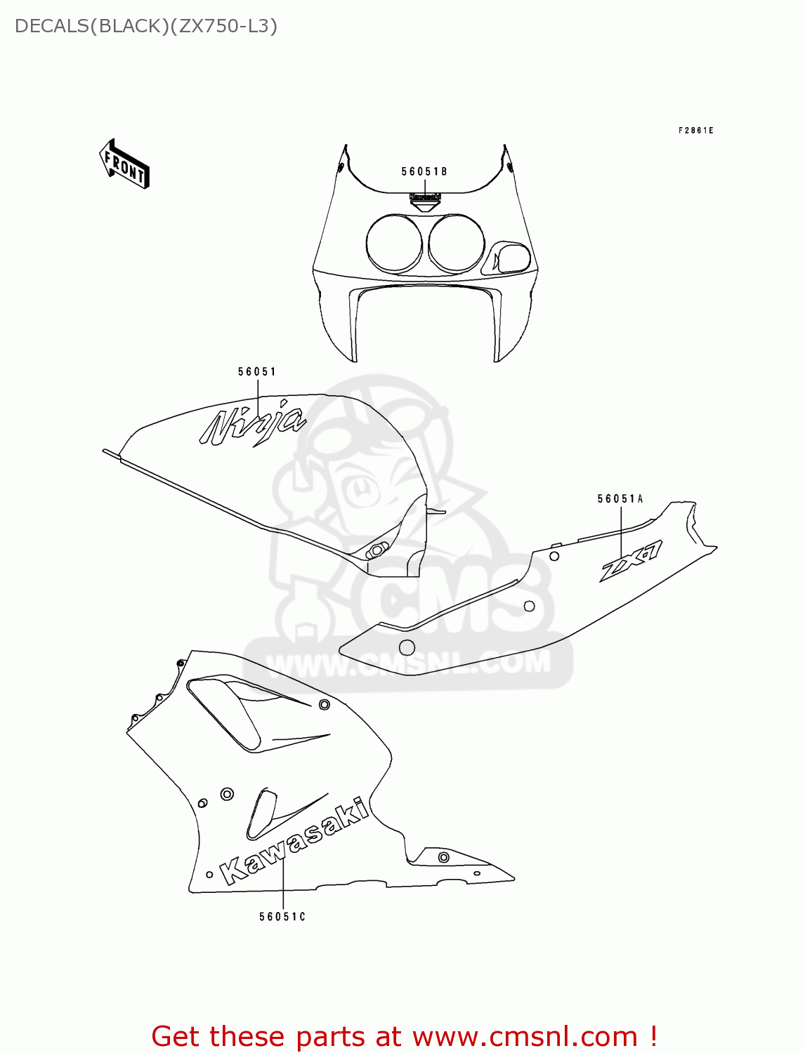 DECALS(BLACK)(ZX750-L3) ZX750L3 NINJA ZX7 1995 USA CALIFORNIA CANADA