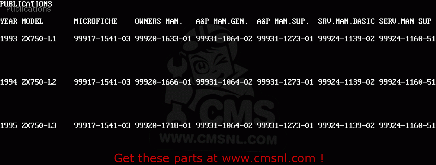 Publications ZX750L3 NINJA ZX7 1995 USA CALIFORNIA CANADA