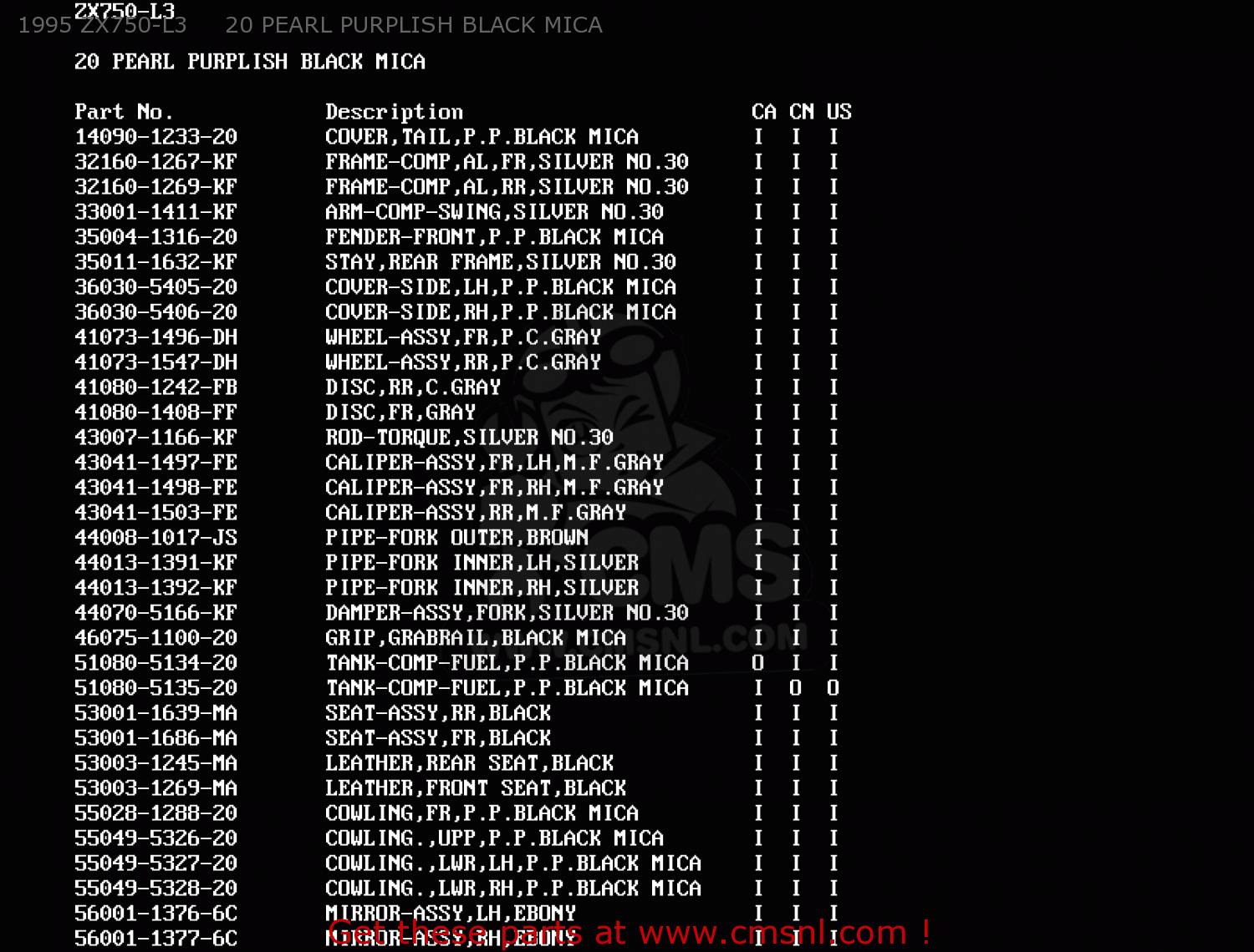 1995 ZX750-L3     20 PEARL PURPLISH BLACK MICA ZX750L3 NINJA ZX7 1995 USA CALIFORNIA CANADA