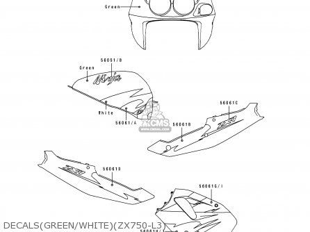 DECALS(GREEN/WHITE)(ZX750-L3) - ZX750L3 NINJA ZX7 1995 USA CALIFORNIA CANADA