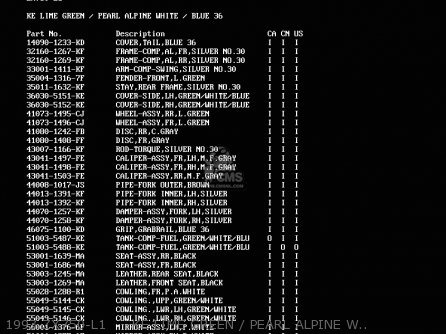 1993 ZX750-L1     KE LIME GREEN / PEARL ALPINE WHITE / BLUE - ZX750L3 NINJA ZX7 1995 USA CALIFORNIA CANADA