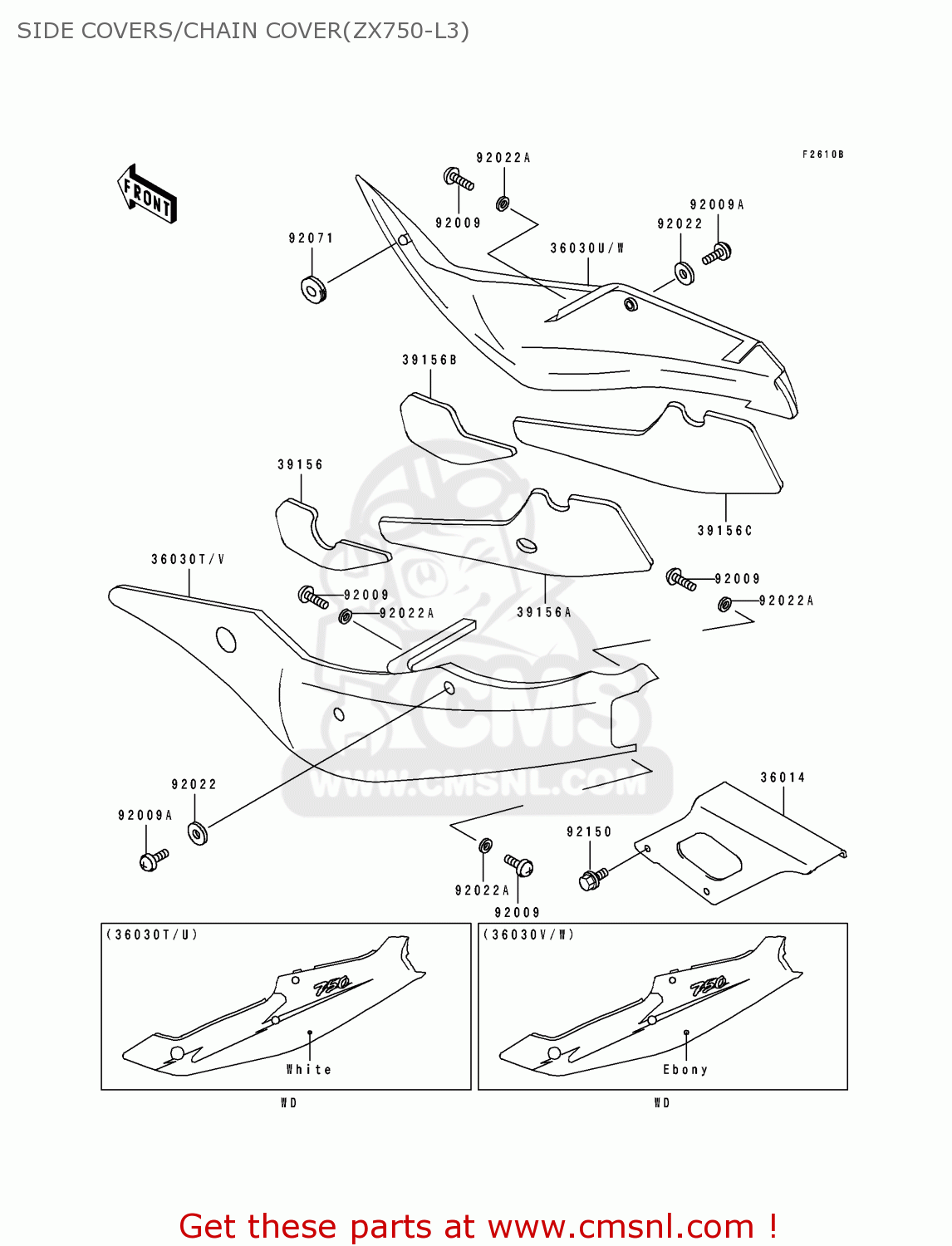 SIDE COVERS/CHAIN COVER(ZX750-L3) ZX750L3 ZXR750 1995 EUROPE UK FR NL AR FG GR IT NR SP ST