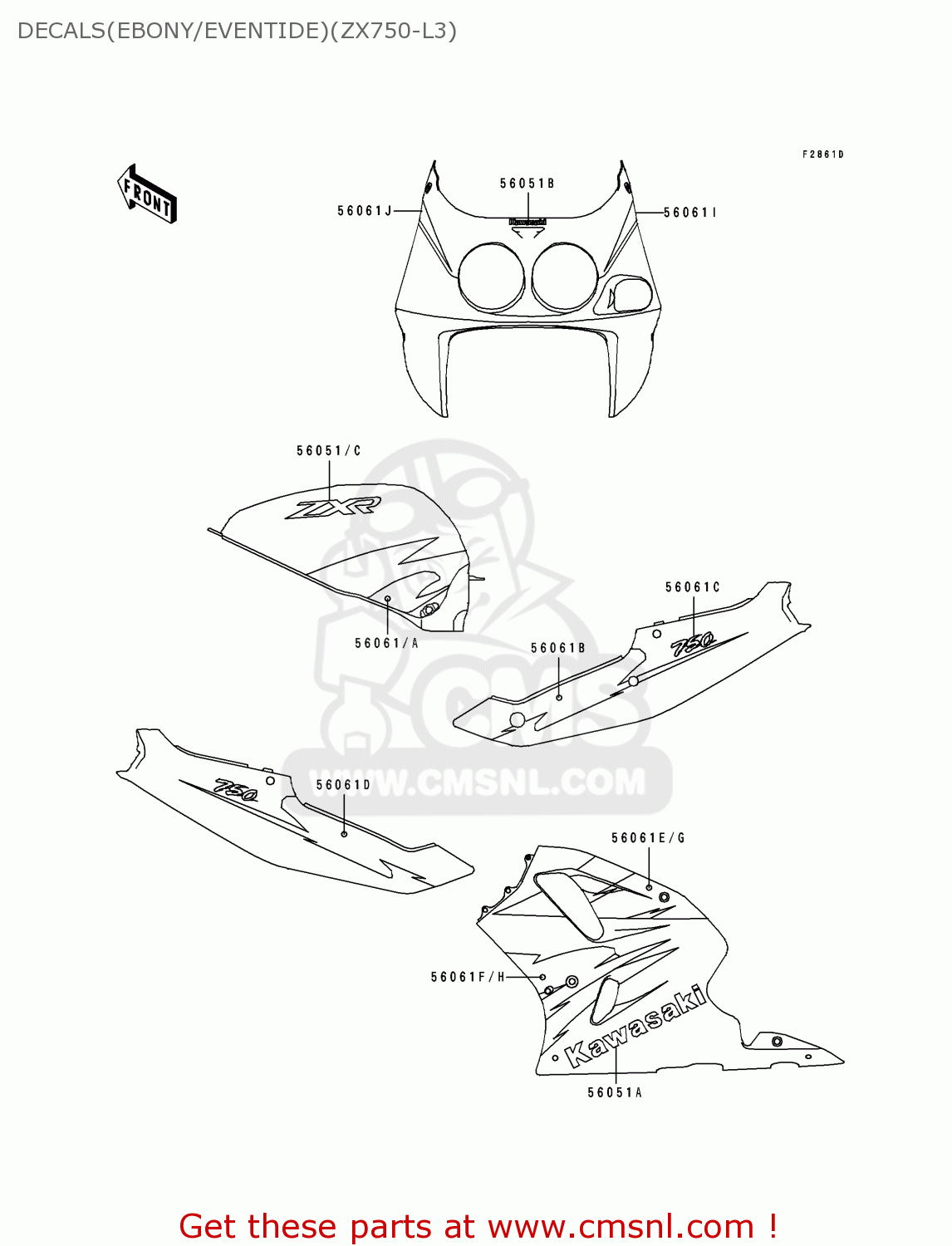 DECALS(EBONY/EVENTIDE)(ZX750-L3) ZX750L3 ZXR750 1995 EUROPE UK FR NL AR FG GR IT NR SP ST