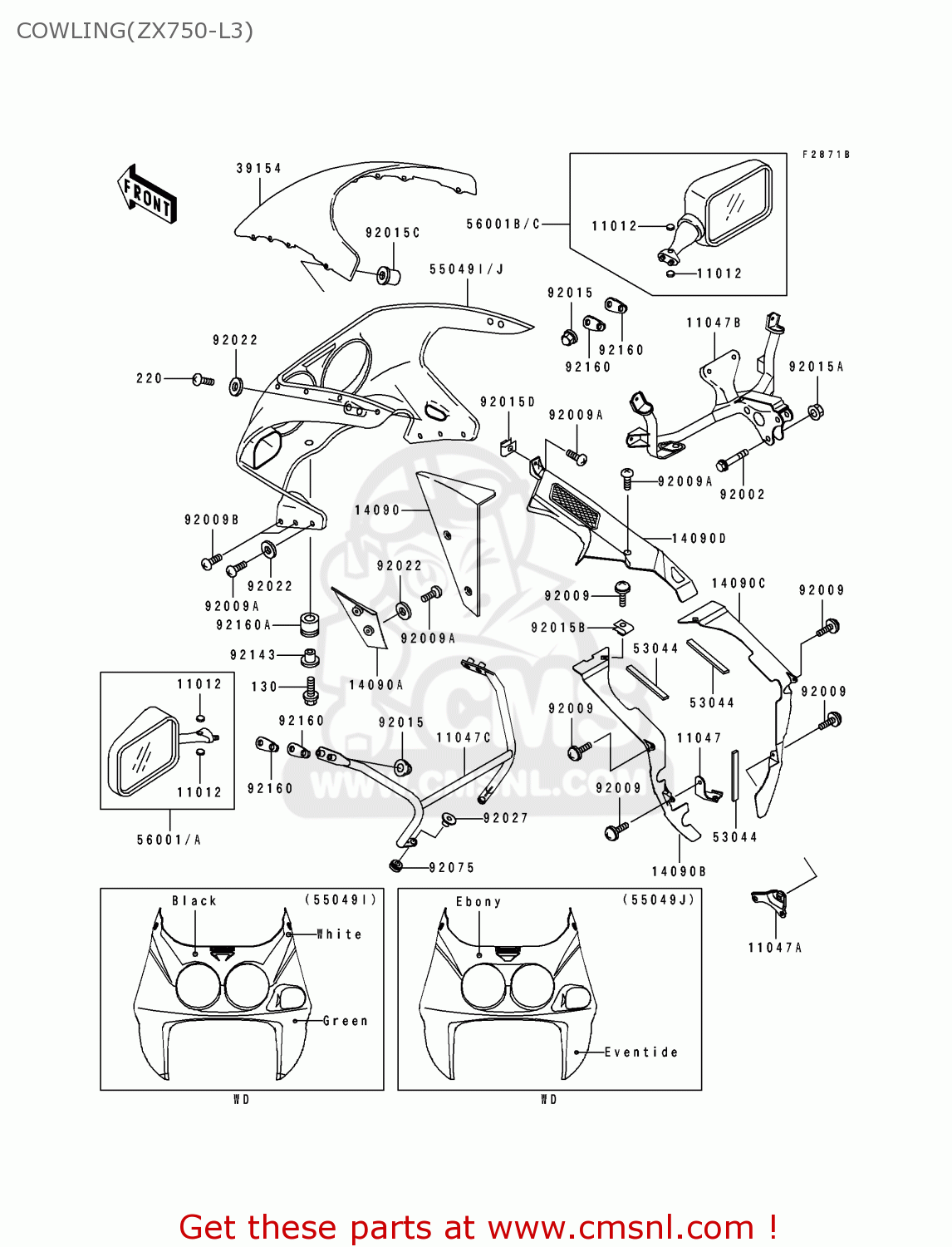COWLING(ZX750-L3) ZX750L3 ZXR750 1995 EUROPE UK FR NL AR FG GR IT NR SP ST