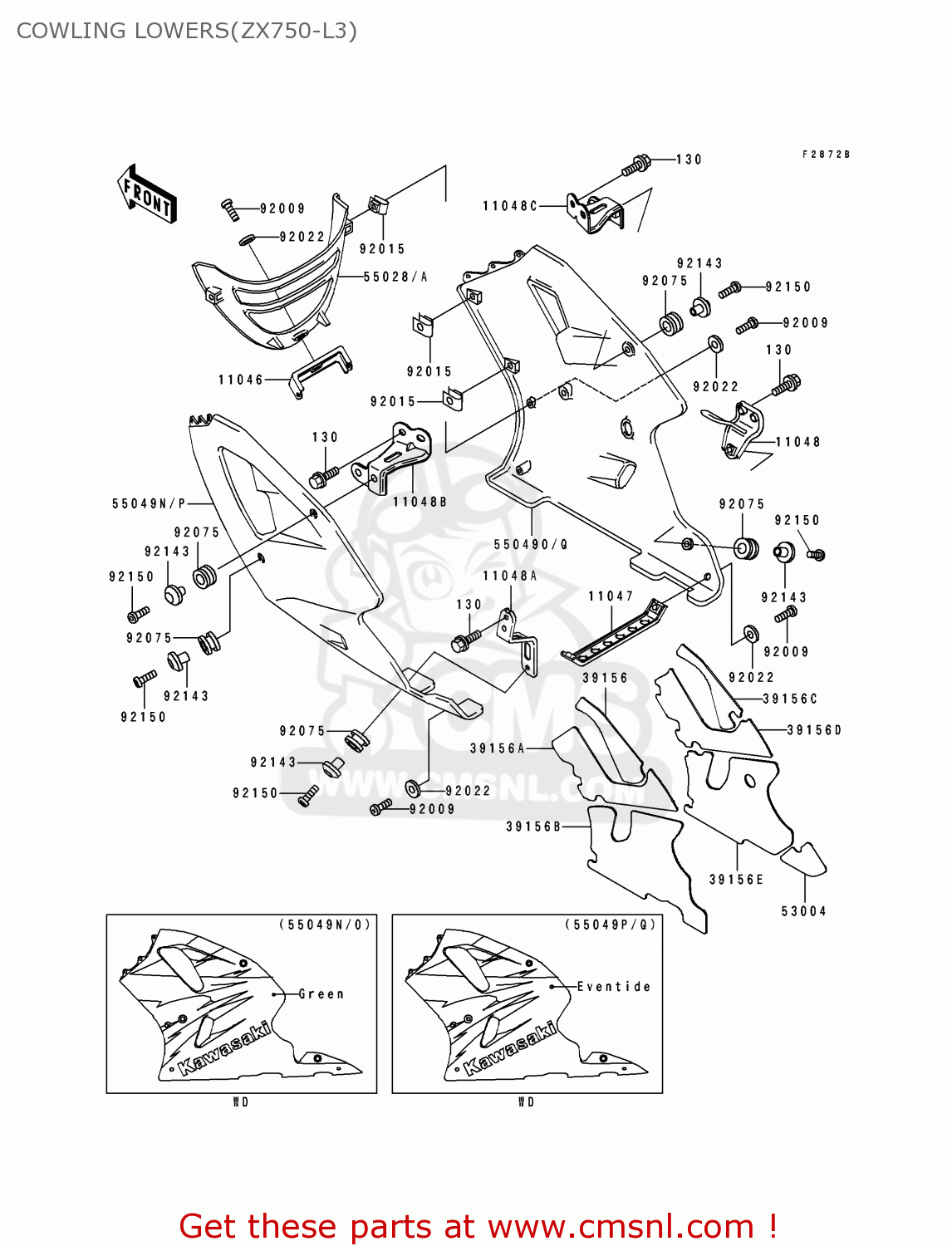 COWLING LOWERS(ZX750-L3) ZX750L3 ZXR750 1995 EUROPE UK FR NL AR FG GR IT NR SP ST
