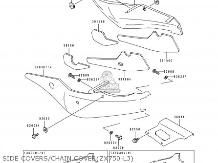 SIDE COVERS/CHAIN COVER(ZX750-L3) - ZX750L3 ZXR750 1995 EUROPE UK FR NL AR FG GR IT NR SP ST