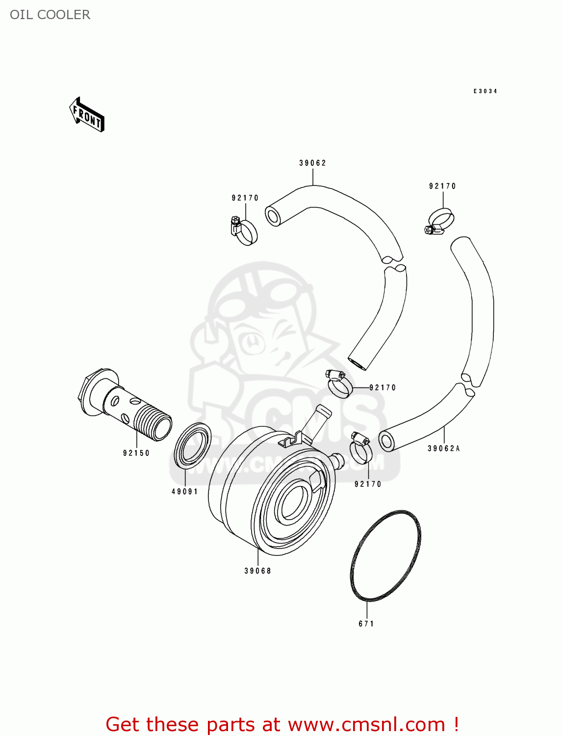 OIL COOLER ZX750M1 NINJA ZX7R 1993 USA CALIFORNIA CANADA
