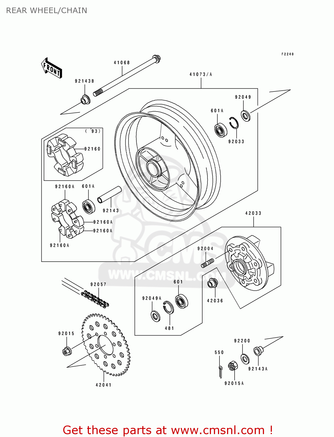 REAR WHEEL/CHAIN ZX750M1 NINJA ZX7R 1993 USA CALIFORNIA CANADA