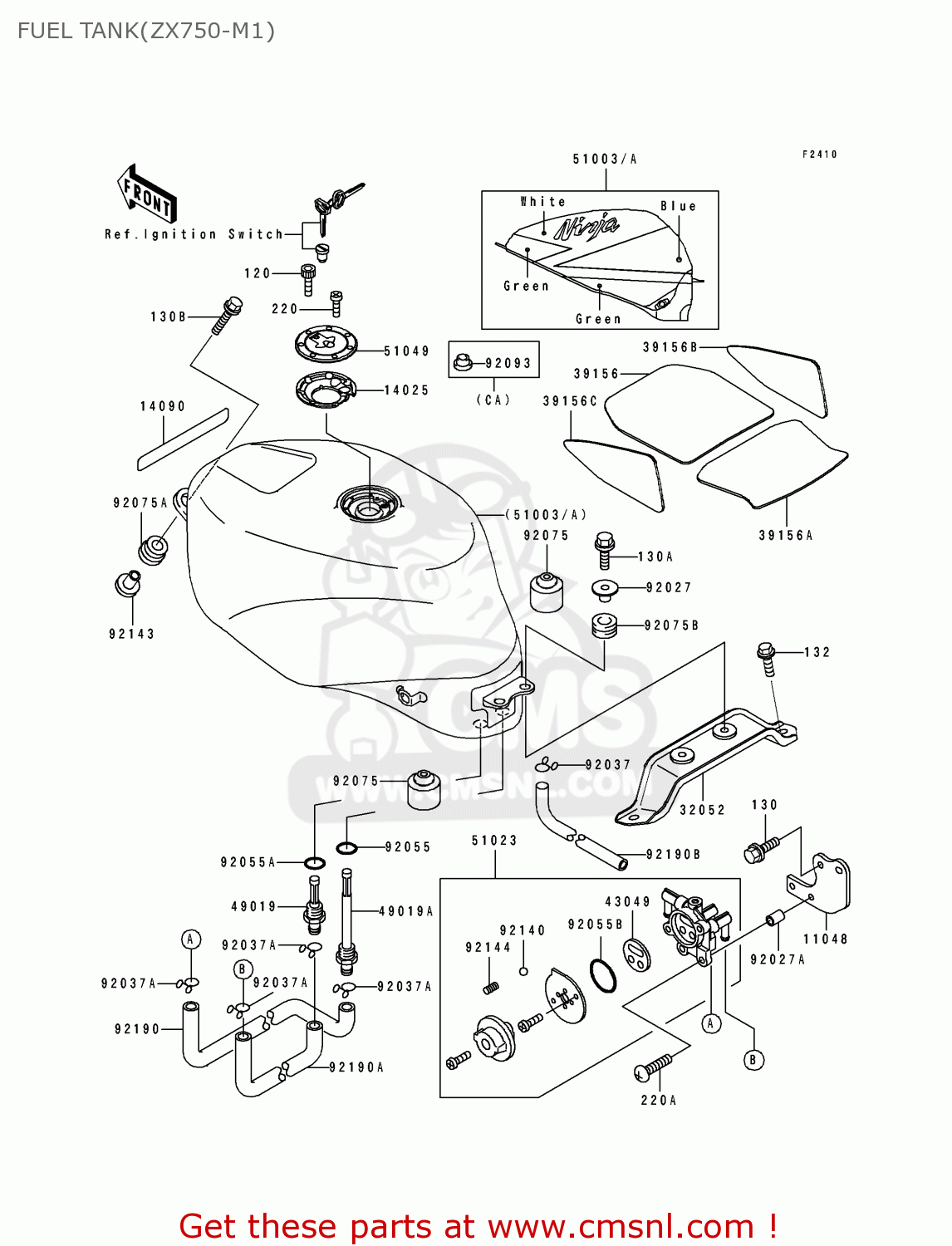 FUEL TANK(ZX750-M1) ZX750M1 NINJA ZX7R 1993 USA CALIFORNIA CANADA