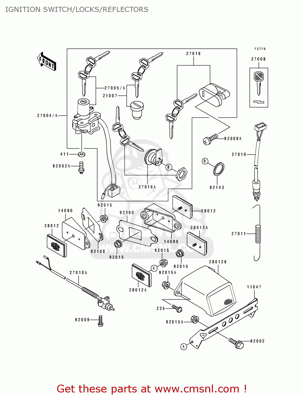 IGNITION SWITCH/LOCKS/REFLECTORS ZX750M1 NINJA ZX7R 1993 USA CALIFORNIA CANADA