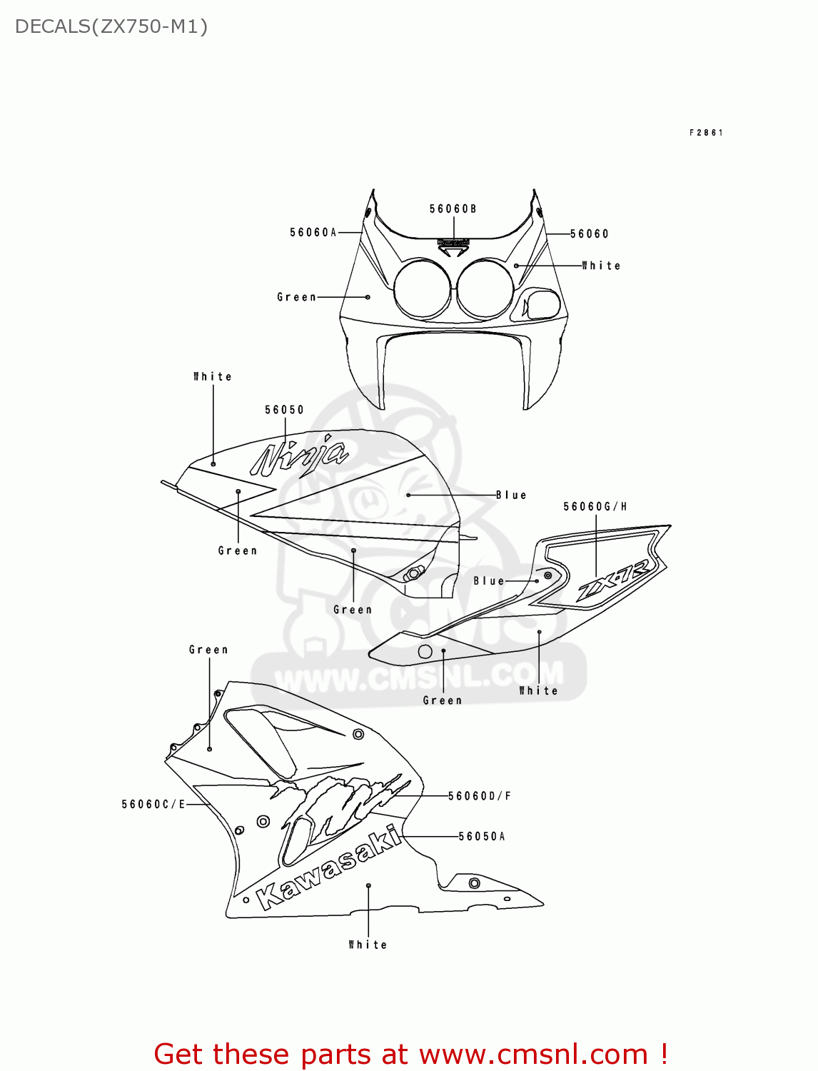 DECALS(ZX750-M1) ZX750M1 NINJA ZX7R 1993 USA CALIFORNIA CANADA