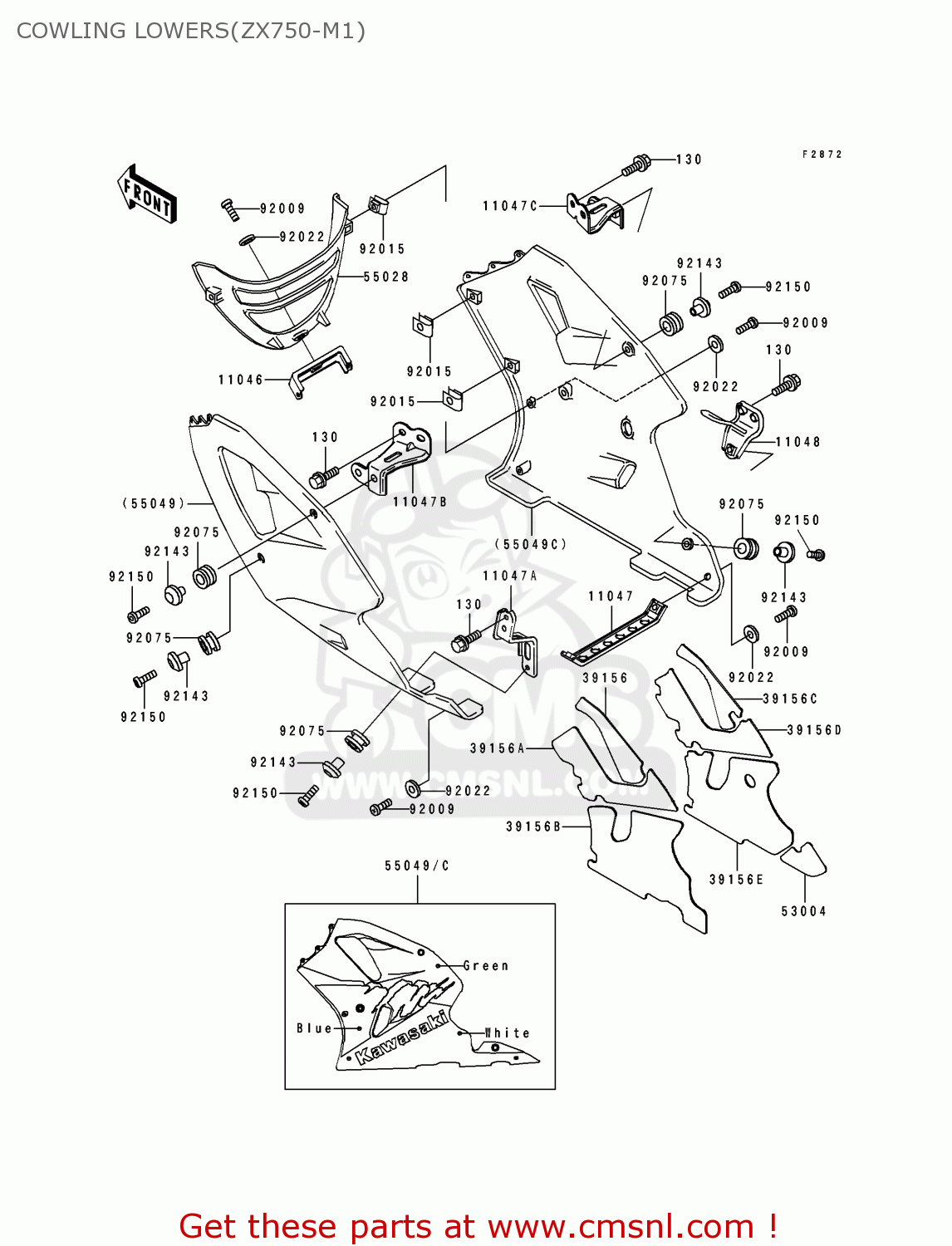 COWLING LOWERS(ZX750-M1) ZX750M1 NINJA ZX7R 1993 USA CALIFORNIA CANADA