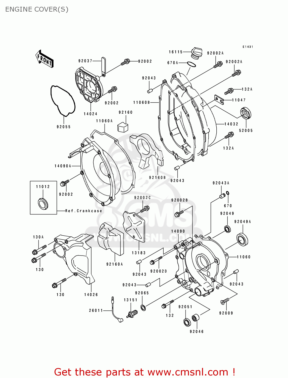 ENGINE COVER(S) ZX750M1 ZXR750R 1993 EUROPE UK FR AR FG IT SP