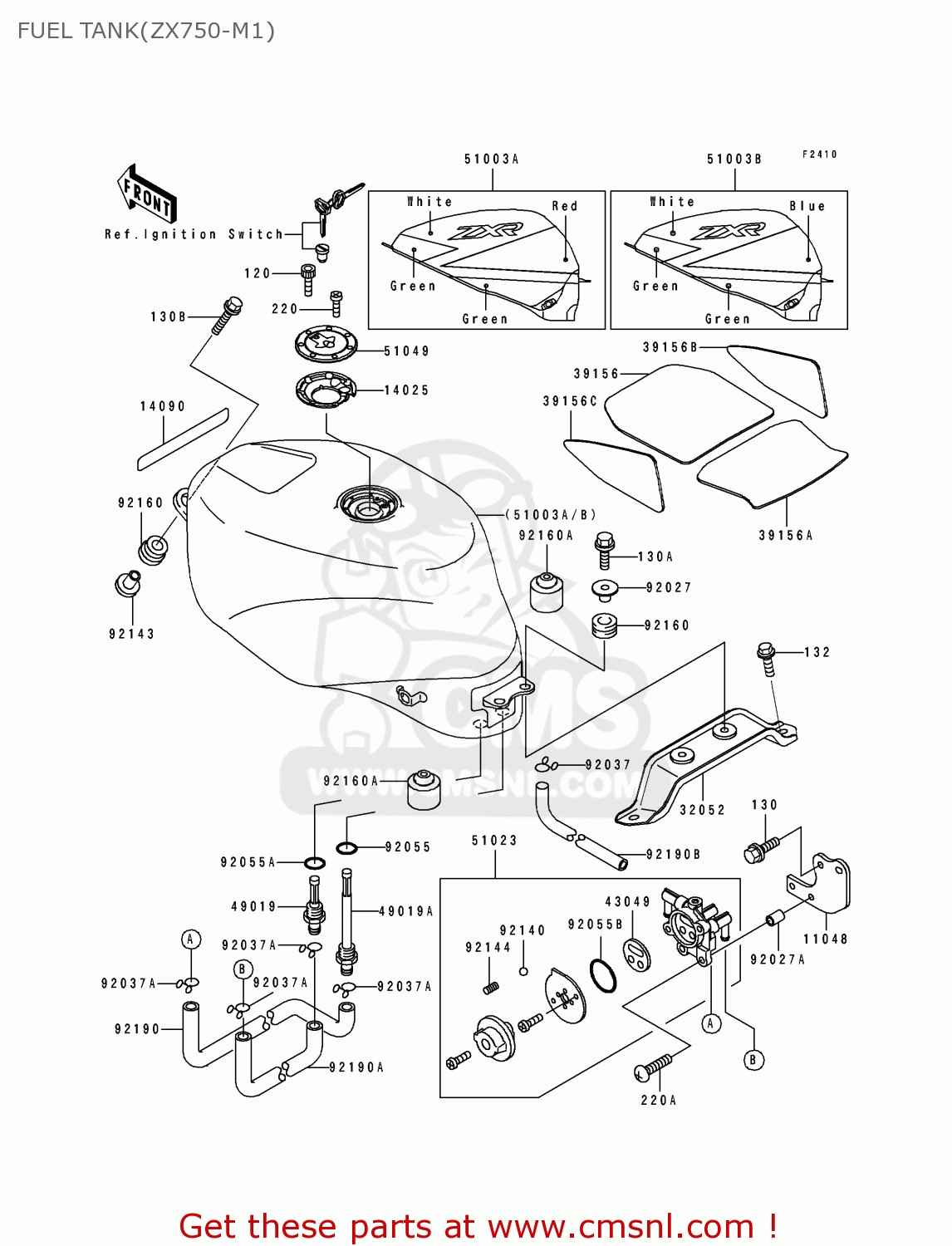 FUEL TANK(ZX750-M1) ZX750M1 ZXR750R 1993 EUROPE UK FR AR FG IT SP